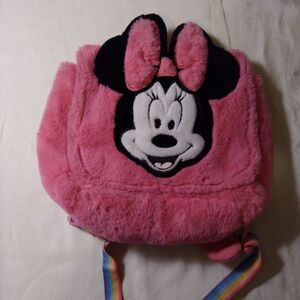 Disney Store Minnie Mouse Fuzzy Pink Backpack
